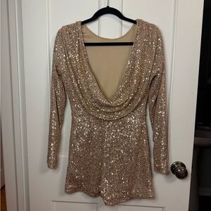 Gold Sequin long sleeve romper size M